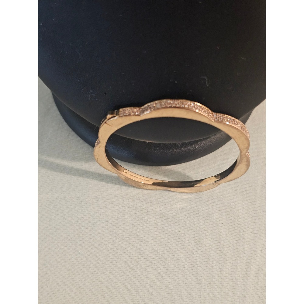 Kate Spade New York Rose Gold Tone Pave Scalloped Hinged Bangle Bracelet - Picture 4 of 10